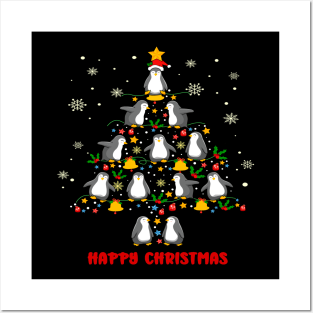 Happy Christmas Penguins Tree. Posters and Art